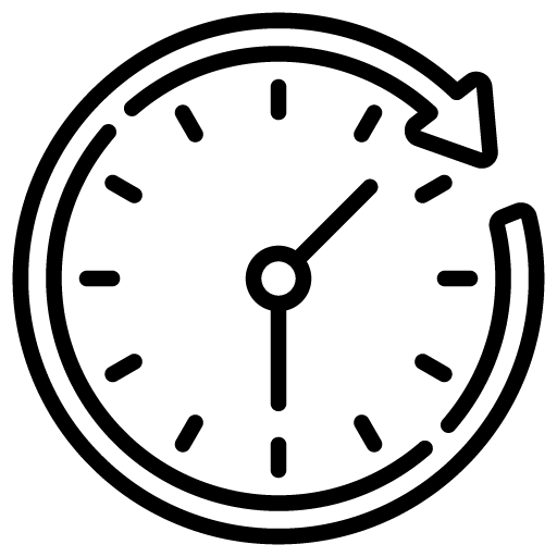 clock icon with a arrow wrapped around it representing long term